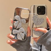 kaia高级感ins水钻蝴蝶结爱心适用苹果15promax手机壳iphone1412女13pro银色镜面14promax创意全包手机套