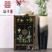 新中式仿古典家具实木彩绘玄关柜手绘床头柜定制陈设柜小柜边柜
