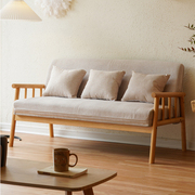 日式实木棉麻单人沙发小户型客厅卧室民宿简易原木风双三人位