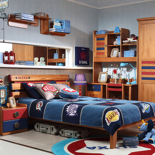 星星索儿童床男孩全实木单人床英伦风格，卧室家具组合美墅品牌