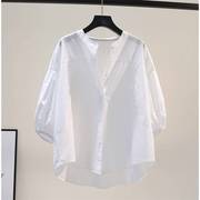 纯棉白色衬衫女七分袖，百搭宽松2021夏季韩版休闲衬衣气质上衣