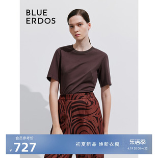 BLUE ERDOS24春夏纯棉直筒型圆领纯色短袖女上衣B245H1019