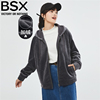 BSX外套女装加绒雪尼尔针织条绒宽松插肩连帽外套 05373872