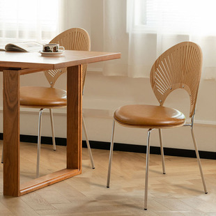 餐椅家用贝壳椅坐垫实木靠背，凳法式复古中古椅子，化妆设计师餐桌椅