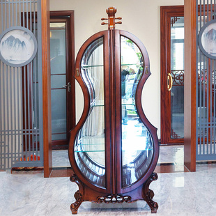 小提琴酒柜实木雕花玻璃双门，客厅展示柜家用欧式美式轻奢摆件