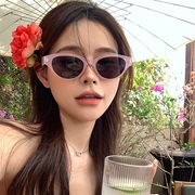 韩式淡粉小框猫眼墨镜女2024高级感复古遮阳镜户外街拍眼镜