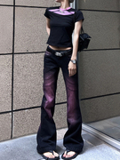 欧美式y2k大码复古微喇叭牛仔裤女2024设计感扎染直筒休闲裤