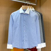 英伦复古商务休闲格子温莎领衬衫，男法式异色，白领拼接男士衬衣长袖