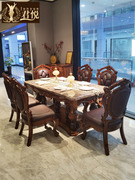 乌金木高端欧式别墅家具1.5米1.35米饭桌天然大理石圆餐桌椅组合