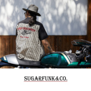 Sugarfunk全棉古巴领条纹夏威夷半袖衬衫美式复古/阿美咔叽/机车
