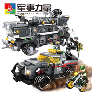 装甲车指挥益智拼装玩具军事系列越野车模型拼插积木礼物男女孩子