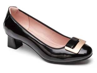 quicheshoes蛋卷鞋，2024春圆头拼色金属，扣粗跟高跟鞋eqs-2096