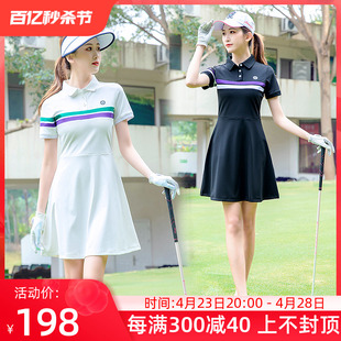 高尔夫球女士连衣裙polo衫短袖，减龄学院高腰修身网球运动短裙服装