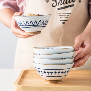 日式和风家用手绘釉下彩，复古陶瓷甜品饭碗，小碗沙拉碗汤碗面碗餐具