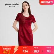 皮尔卡丹女装2020酒红色，短袖时尚连衣裙中长款一步裙p0208ds70t0