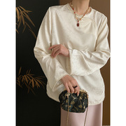 椿之涧 新中式禅意 国风珍珠镶边设计感斜门襟提花长袖衬衫