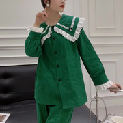 维安花密2023年绿色蕾丝，娃娃领长袖套，装睡衣女秋季女款纯欲款