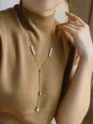 天然淡水珍珠项链女简单百搭抽拉设计感小众秋冬长款时尚毛衣链
