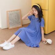 夏季韩版女童娃娃翻领短袖连衣裙中大童，高腰荷叶边学院风公主裙子