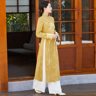 中式复古禅意棉麻改良版旗袍，连衣裙套装两件套民族，中国风女装茶服