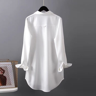白色雪纺防晒衣女2024夏季长袖，衬衫设计感小众，薄百搭衬衣外套