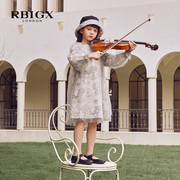 RBIGX瑞比克童装秋季甜美优雅裙子设计感印花网纱女童连衣裙