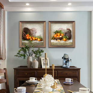 美式餐厅装饰画水果饭厅挂画欧式静物仿油画，客厅背景墙正方形壁画