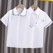 女童短袖衬衫中大童英伦学院风中小学生白色校服棉上衣男童衬衣