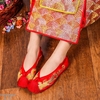 秀禾鞋2020红色绣花鞋女结婚中式婚鞋平底红布鞋民族风新娘