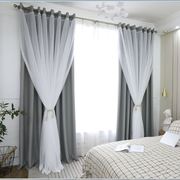 北欧纯色网红卧室遮光窗帘，简约现代窗帘，成品客厅飘窗布纱一体白纱