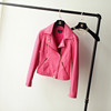 春秋韩版高腰粉红色皮衣外套，女短款小个子学生，修身机车pu夹克