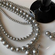 施家银灰色正圆珍珠毛衣链2024年潮项链女小众设计款锁骨颈链