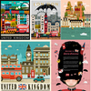 英伦伦敦手绘卡通英伦建筑元素旅游插画海报图案矢量EPS素材
