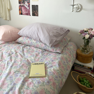 超级温柔粉紫调！韩式田园全棉床上四件套纯棉床单被套床笠床品