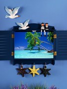 室内地中海风格蓝色百叶窗款，客厅电表箱遮挡箱，配电箱电表盒装饰箱