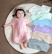 超萌莫代尔棉0一6月新生婴儿连体衣服短袖夏装女宝宝夏季睡衣a类3