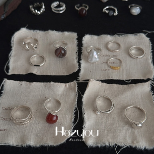 Hazyou戒指合集小众设计925/990纯银素圈珍珠开闭口简约男女情侣