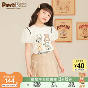 PawinPaw卡通小熊童装夏季女童网纱袖子卡通印花短袖T恤