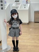 2023夏季韩版女童字母印花插肩t恤短款t恤上衣百褶裙送腰带
