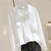 香港棉麻白色长袖衬衫女设计感小众，宽松2023秋季修身显瘦衬衣