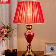 美式简约台灯卧室床头灯，红色结婚庆温馨客厅酒店，客房装饰复古陶瓷