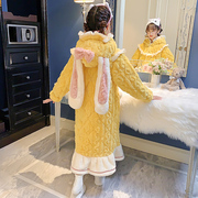 女童秋冬季珊瑚绒睡袍夹棉加厚款儿童，法兰绒浴袍中长款家保暖