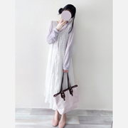 韩国蕾丝镂空针织无袖，背心裙女连衣裙，新中式外搭叠穿罩衫长款黑白