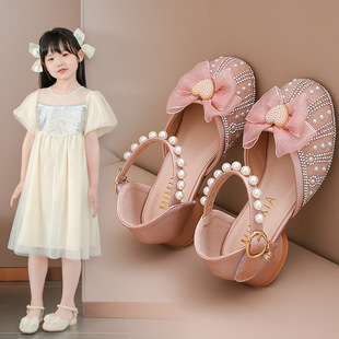 女童凉鞋2024年夏季儿童，包头公主鞋软底水晶鞋，小女孩高跟单鞋