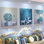 手工立体客厅沙发背景装饰画三联无框简约北欧麋鹿壁挂画轻奢浮雕