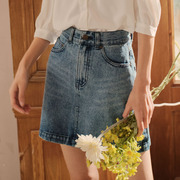 诺比昂2024春夏季法式复古百搭做旧高腰牛仔半身裙包臀短裙