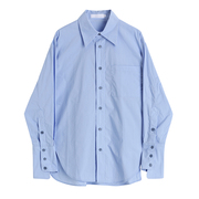 春秋2024设计感小众蓝色，衬衫女法式宽松韩版衬衣休闲长袖上衣