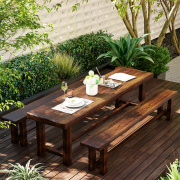 户外露天花园庭院防腐木碳化桌椅，组合实木室外阳台露台休闲三件套