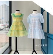 韩国童装23夏女童宝宝洋气绿色 蓝色网纱无袖甜美连衣裙3323