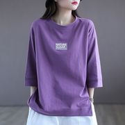 紫色圆领短袖T恤女夏季2022宽松显瘦内搭上衣大码百搭打底衫